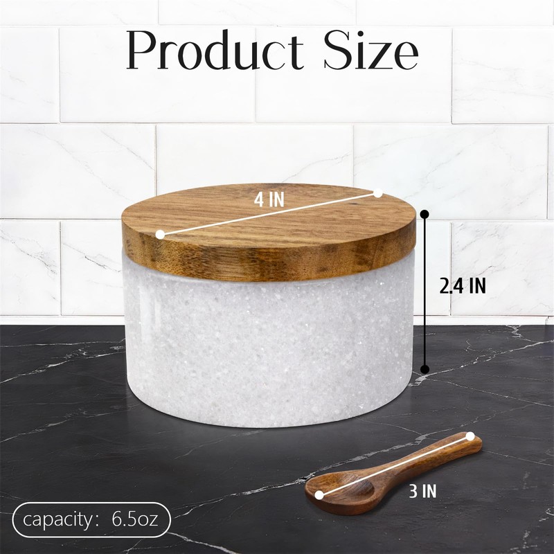 Vorisebo Marble Salt Cellar with Lid & Spoon, Salt Container,