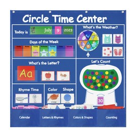 Educational Pocket Chart, 39.76 x 39.76 inches Circle Time Learning Center Pocket Chart Learning Center Classroom Pocket Chart Circle Time Learning Calendar Weather Counting Letter Color Shape
