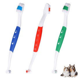 Gosknor 3 Pcs Dual Headed Pet Toothbrush for Dogs & Cats, Soft Bristles Pet Teeth Brush Double Head Cleaning Toothbrush for Small and Large Dogs Cats Teeth Cleaning and Dental Care(Three Colors)