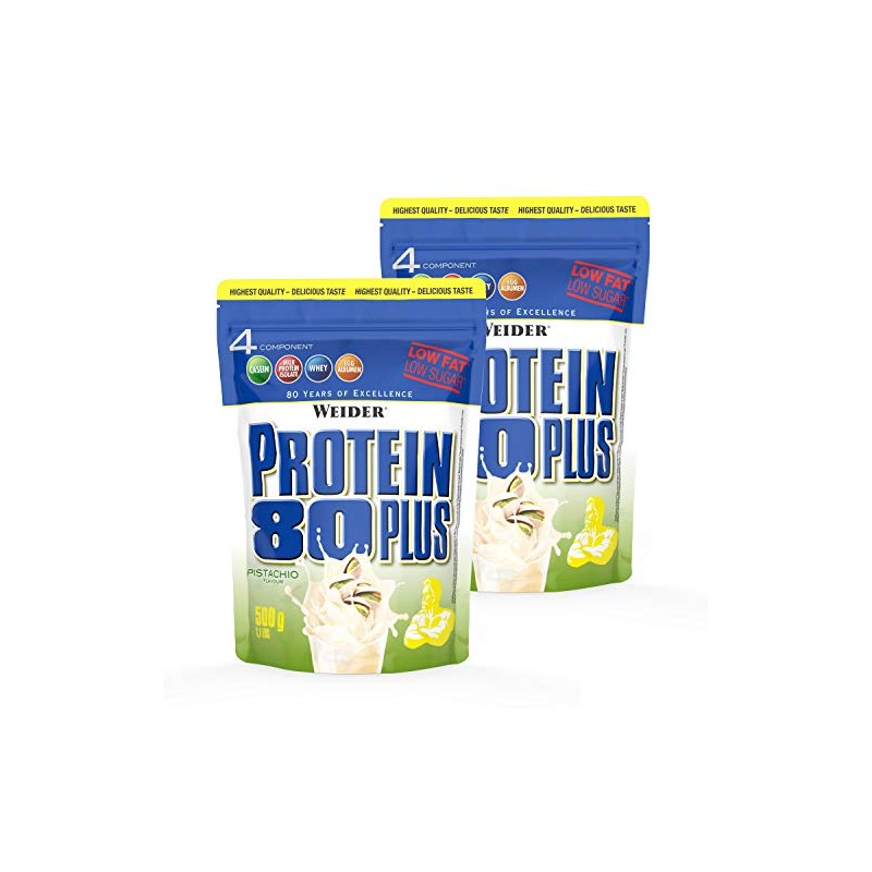 WEIDER Protein 80 Plus protein powder, 2 pack, pistzie, low-carb,