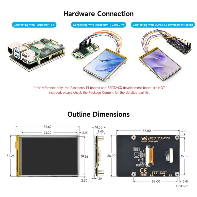 Waveshare 3.5 inch Resistive Touch Display (G) for Raspberry Pi,