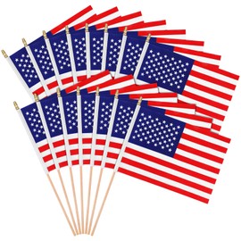 Fovths 15 Pack Handheld American Stick Flags with Spear Top Great 8 x 12 Inch Wooden Stick American Flags for Patriotic Decorations or American Independence Day Celebrations