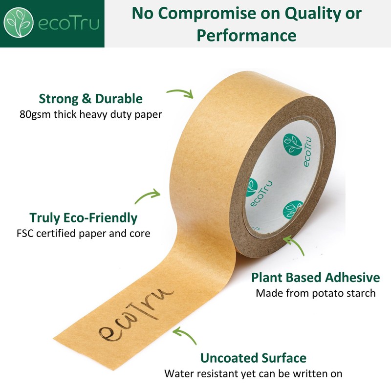 ecotru Ultra Strong Kraft Paper Packing Tape, Heavy Duty Brown