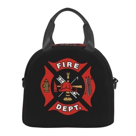 Bagea-Ka Firefighter Fire DEPT. Logo Rescue Pattern Lunch Bag for Women Men Insulated Reusable Lunch Box Cooler Tote Bag with Removable Shoulder Strap for Office Work School Picnic Beach