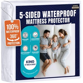 Utopia Bedding Waterproof 5-Sided Mattress Protector King Size, Premium Breathable Mattress Cover, Fitted Style with Stretchable Pockets (White)