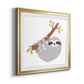 Abstract Wall Art, Wall Décor Print, Animals, Flowers, Coastal, Geometric, and Vibrant Colors, With Matte Board, Acrylic Glass, and Hanging Hardware - Grey Sloth - Gold Framed - 30X30