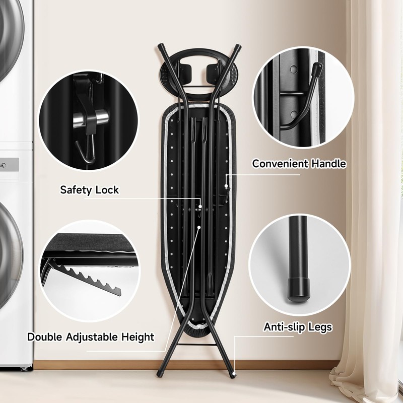Duwee 12"x38" Ironing Board Full Size with Heat Resistant Cover,Black