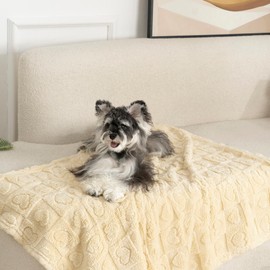 gogobunny Calming Plush Dog Cat Blanket 300GSM Coral Fleece, Ultra-Soft Machine Washable Pet Bedding for Small Medium Dogs Cats Puppies Kittens (Beige, 30x40)
