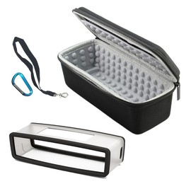 Replacement Storage Carrying Travel Bag for Bose Soundlink Mini I and Mini II Speaker,Gel Soft Case Skin Cover and Hard Travel Carrying Case Box – Black