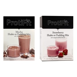PROTIFIT - High Protein Mocha & Strawberry Pudding & Shake Mix 2 Pack, 15g Protein, Low Calorie, Low Fat, Low Carb, Aspartame Free, Idea Protein Compatible, Meal Replacement, 7 Servings Per Box, (2 Pack)