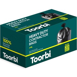 Toorbi Contractor Trash Bags 55 Gallon (20 PACK/w TIES), 2 MIL Thick Large Black Heavy Duty Industrial Garbage Bags for Professional Construction and Commercial Use