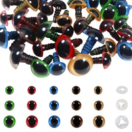 TOAOB Pack of 50 Safety Eyes Doll Eyes Teddy Eyes 10 mm 12 mm 15 mm Round Colourful Plastic Eyes Craft Eyes with 3 Sizes Washers for Doll Amigurumis Crochet Animals