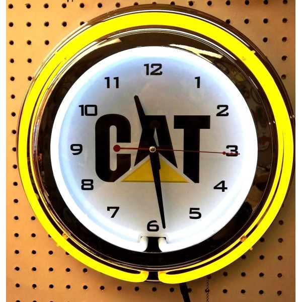CAT 15" Caterpillar Cat Sign Double Neon Clock