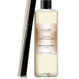 LOVSPA Reed Diffuser Oil Refill/Soothe Tahitian Vanilla Bean, Large 8oz + 2 Sets of Replacement Sticks, Aroma Therapy Essential Oils, Home Fragrance, Scented Oils for Reed Diffusers, Made in The USA