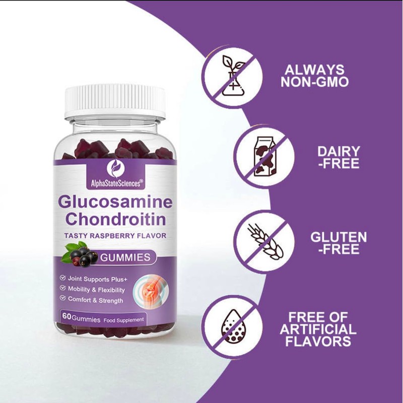 AlphaStateSciences Raspberry Bliss Glucosamine Chondroitin Gummies 1500mg High Strength -
