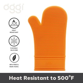 Oggi Silicone Oven Mitt - Heat Resistant Gloves for Cooking, Kitchen Mitts for Oven, Non-Slip Heat Resistant Oven Mitts Silicone, Easy-to-Clean Oven Glove with Textured Grip, 12"x6", Orange
