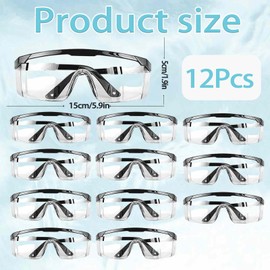 Safety Glasses with Adjustable Strap and Side Shields, 12 Pairs, Clear Lens, Scratch & Fog Resistant, Polycarbonate, Black Frame