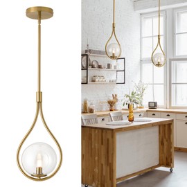 puncoll Gold Pendant Lights - Vintage Pendant Light Fixtures - Globe Hanging Lihghting Fixture with Frosted Glass - Pendant Lights for Kitchen Island H9377-CLGB