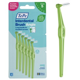 TePe Interdental Brush Angle, Green, 0.8mm/ISO 5, 6pcs, Plaque Remover, Easy and efficient Cleaning Between Teeth, Tooth Floss for Small Gaps, Carton Pack