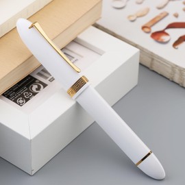erofa Majohn V60 Triangular Piston Fountain Pen EF Nib, White Golden Resin Writing Office Pen with Gift Box