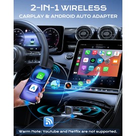 AuroraLink Wireless Carplay & Android Auto Adapter 2-in-1 Stable & No Delay Carplay Wireless Adapter Convert Wired to Wireless Car Play Dongle for iOS 10+/Android 11+ (Blue)