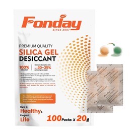 20g x 100 Packs Fonday Rechargeable Silica Gel Desiccant Packets Food Grade Fast Reactivate Desiccant Bags Moisture Indicating Orange to Green for Food Storage, Electronics, 3D Filament & Safes