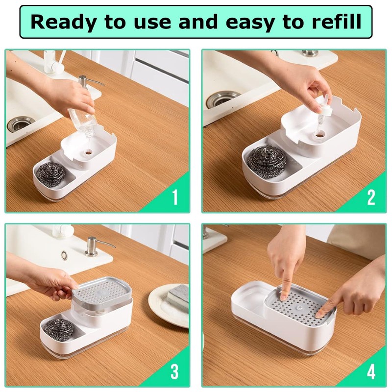 Gusto Plastic Liquid Soap Dispenser with Sponge Holder for Sink