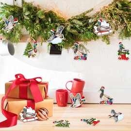 Fangleland 24Pcs Mallard Duck Christmas Tree Ornament Decorations, Wooden Rustic Farmhouse Themed Hanging Ornaments for Christmas Xmas Indoor Outdoor Decors