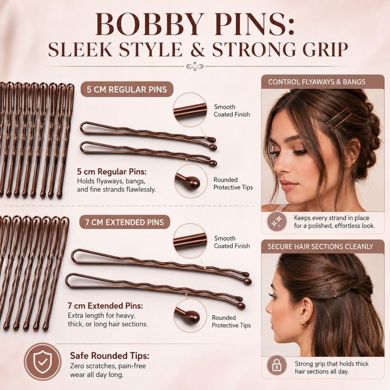 327pcs Hair Pins and Bobby Pins Set, Brown Hair Pins