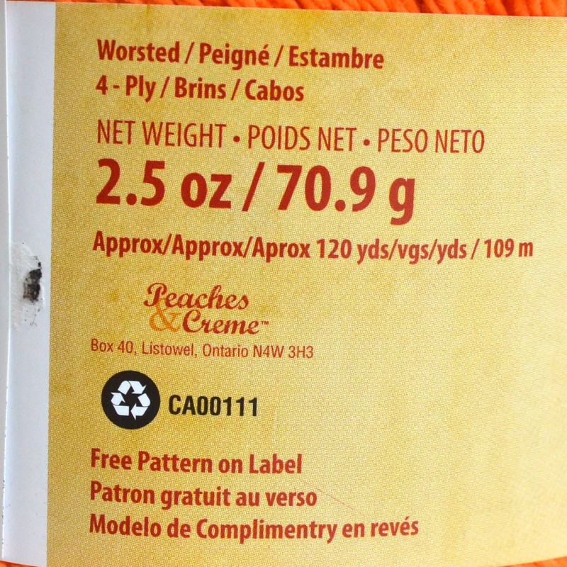 Peaches & Creme (Cream) Cotton Yarn Bright Orange 2.5 oz.