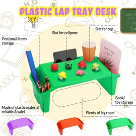 Geetery 6 Pcs Kids Lap Desk Tray with Storage Plastic Breakfast Laptop Trays with Side Pockets and Slot Portable Lap Bed Table for Writing Eating Game Classroom Snacks (Green, Purple, Orange)