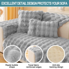 SHANNA Thick Rabbit Plush Sofa Cover 1 2 3 Seater, New Universal Non-Slip Corner Sofa Cover L Shape Super Soft Faux Fur Sofa Slipcovers for Living Room(Light Grey, 70 * 70cm Armrest or Backrest)