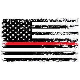 Stickios Firefighter Sticker - Tattered American Flag Thin Red Line Decal for Cars, Trucks & Vehicle Windows - Made in USA (5.9x3.2 inches)