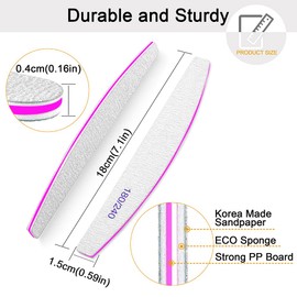 Nail File Nail Files, 180/240 Grit Nail Files for Natural Nails, Pack of 12 Professional Nail File for Fingernails, Double Sided Emery Board Nail File for Nail Studio