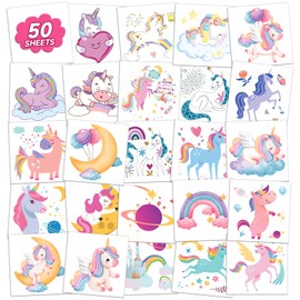 EMOME Girls Party Favors, 50 PCS Kids Tattoos Temporary, Individually Wrapped Tattoos Stickers for Kids, Special for Girls Birthday Party Decorations Supplies Game