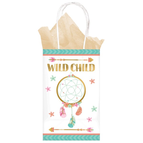 Boho Birthday Girl Paper Bags, 8 1/4 inches x 5 inches x 3 1/4 inches, Multicolor - 8 Pcs.