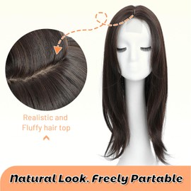 Peonymebeauty Hair Toppers, 6.5"X6.5" Big Base Topper for Hair Loss Long Layered 18 Inch Synthetic Fiber Wiglets Ladies Hairpieces for Women(Dark Brown)