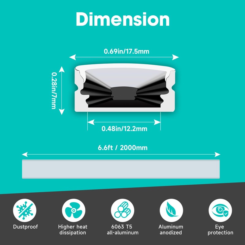 hunhun 20-Pack 6.6ft/2Meter U Shape Black LED Aluminum Channel System