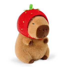 shownicer Plush Toy Capybara Cuddly Toy with Strawberry Stuffed Toy Kawaii Capybara Plush Cushion Toy Water Pig Plush Throw Pillow Gift for Children Girls 12+ Years (Strawberry, 25 cm)