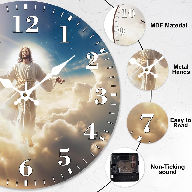 Identiy Jesus Christ Ascending Round Wall Clock Non-Ticking Battery Operated,12