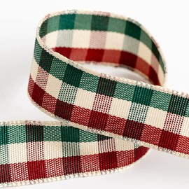 Tartan Ribbon 16mm x 10M - Burgundy/Cream/Green
