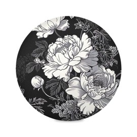 SDMKA White Flowers Black Place Mats Set of 4, 15 Inch Round Placemats Washable Non-Slip Table Mats for Kitchen Dining