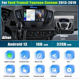 Android 13 Car Stereo for Ford Transit Tourneo Custom 2013-2019 with Wireless Apple Carplay Android Auto,9 inch Touchscreen Car Radio with WiFi GPS Navigation Bluetooth FM/RDS Radio SWC+Backup Camera