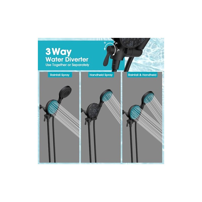 FASDUNT Dual Handheld Shower Head Combo, Enjoy 6-Setting Rain Showerhead