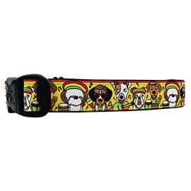3 Dirty Dawgz Adjustable 1" Jamaican Reggae Music Peace Sign Rasta Dog Collars for Medium Large and X-Large Dogs (Medium 1" (14"-22" Neck))