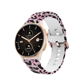 Tznzxm Replacement Bands For RUXINGX G53 / SANORUM G53 Smartwatch 1.27" Smartwatch Screen Protector, Fashion leopard-print Adjustable Soft Silicone Wristband Straps PINK