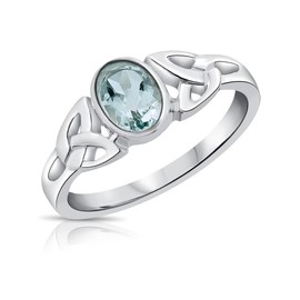 Blue Topaz Sterling Silver Celtic Knot Ring - Trinity Knot - Size J