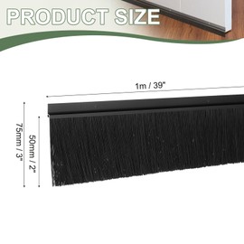 YELARXI Door Sweep Aluminum Alloy Brush Sweeps, 2 Inch Black PP Brush 39"L x 3"W Fit for Gaps of Door Bottom - H-Shape Holder (Black)