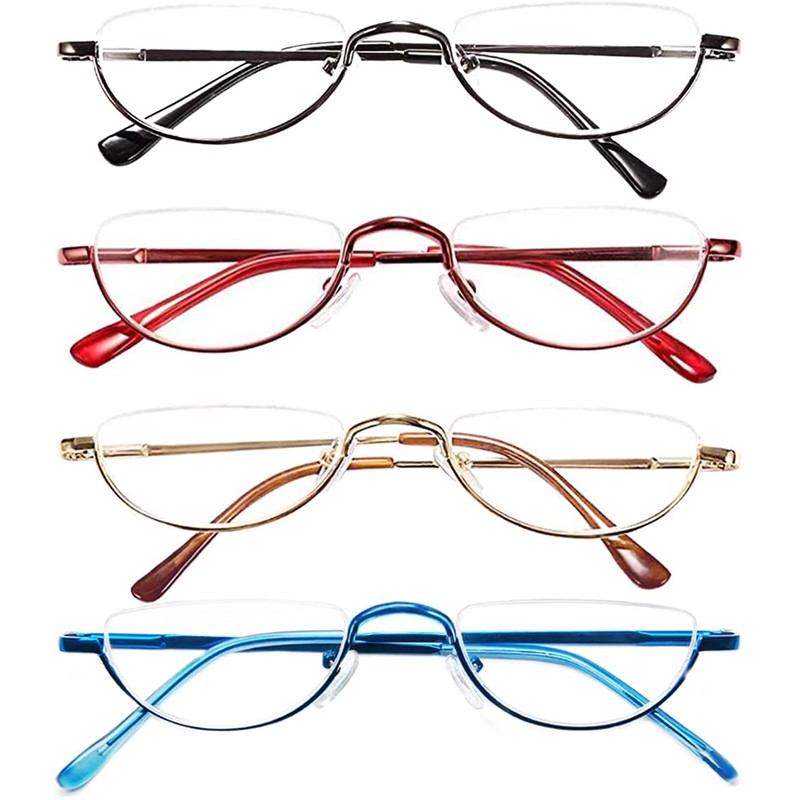 REAVEE 4 Pack Retro Designer Alloy Half Moon Reading Glasses