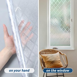 rabbitgoo Window Privacy Film, Decorative Privacy Window Film Sun Blocking, Frosted Glass Cling for Home Door, Non-Adhesive Static Cling Sticker Covering Heat Blocker, Clear, 17.5" x 157.4"